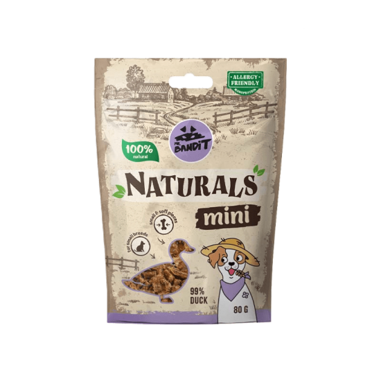Recompense pentru caini, talie mica, Mr Bandit Naturals Mini, rata, 80g Recompense pentru caini, talie mica, Mr Bandit Naturals Mini, rata, 80g