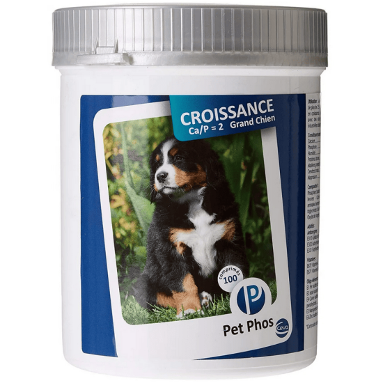 Supliment pentru cainii cu o dieta dezechilibrata si carente in calciu, Pet Phos Special Grand Chien, CEVA, CA/P 2, 100 tab