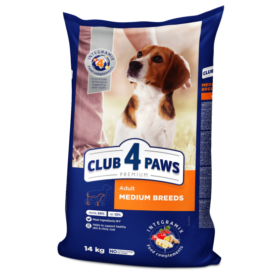 Hrană uscată pentru câini adulți, talie medie, Club 4 Paws PREMIUM, pui, 14 kg