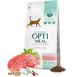 Hrana uscata pentru pisici adulte, Sup[er Premium OPTIMEAL DRY FOOD, vita si sorg, 10kg
