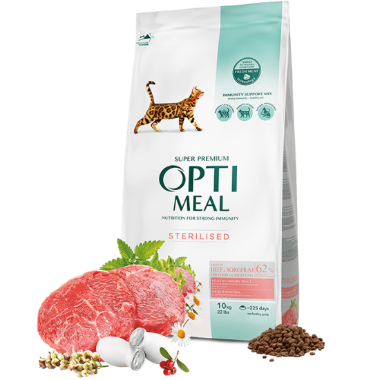 Hrana uscata pentru pisici adulte, Sup[er Premium OPTIMEAL DRY FOOD, vita si sorg, 10kg Hrana uscata pentru pisici adulte, Sup[er Premium OPTIMEAL DRY FOOD, vita si sorg, 10kg