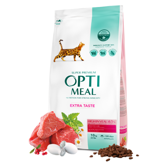 Hrana uscata pentru pisici adulte, Super Premium OPTIMEAL DRY FOOD, continut ridicat de carne de vitel, 10 kg