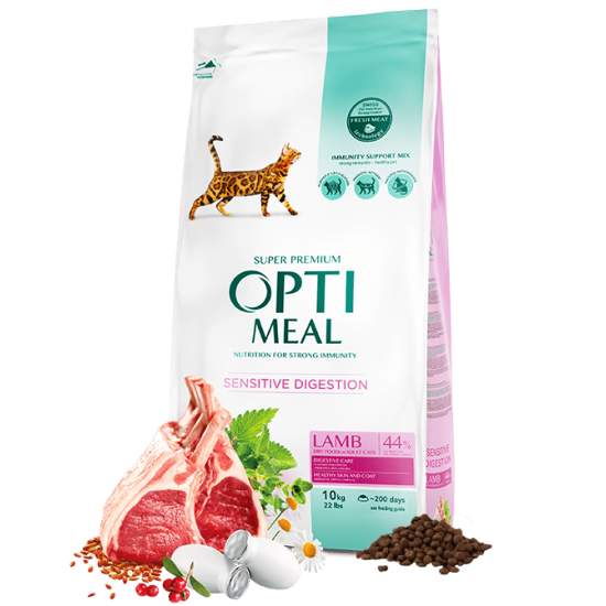 Hrana uscata pentru pisici adulte cu digestie sensibila, Super Premium OPTIMEAL DRY FOOD, miel, 10 kg