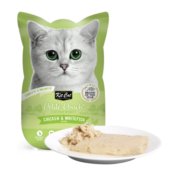 Hrana umeda pentru pisici 100% holistica, Kit Cat Petite Pouch 70g, pui si biban de mare, 24 plicuri x 70g