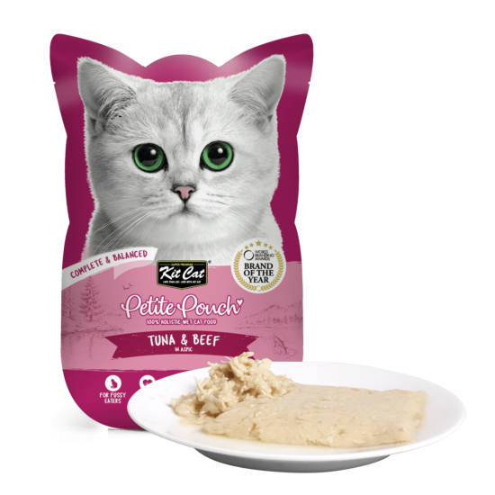 Hrana umeda pentru pisici 100% holistica, Kit Cat Petite Pouch 70g, ton si vita, 24 plicuri x 70g