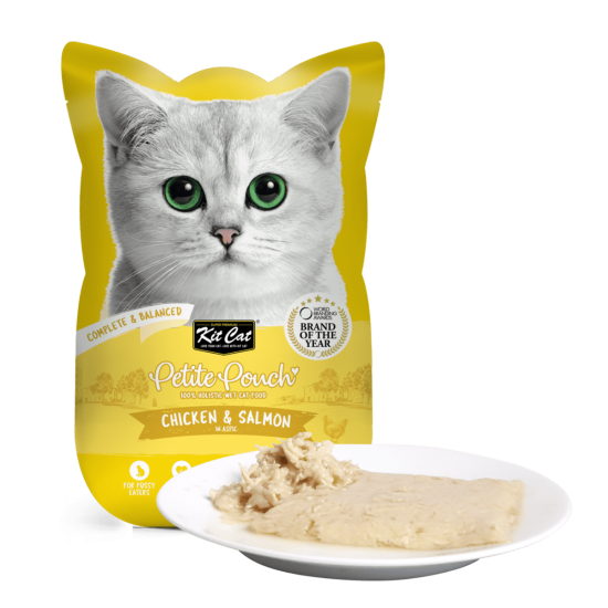 Hrana umeda pentru pisici 100% holistica, Kit Cat Petite Pouch, pui si somon, 24 plicuri x 70g