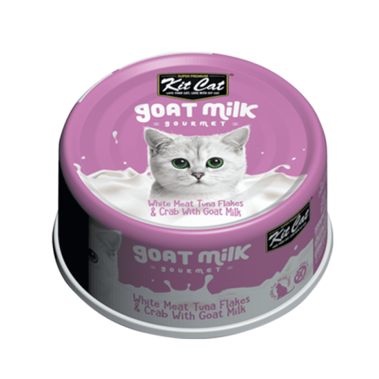 Hrana umeda pentru pisici, Kit Cat Goat Milk Gourmet, Ton Alb & Crab cu Lapte de Capra, 70g Hrana umeda pentru pisici, Kit Cat Goat Milk Gourmet, Ton Alb & Crab cu Lapte de Capra, 70g