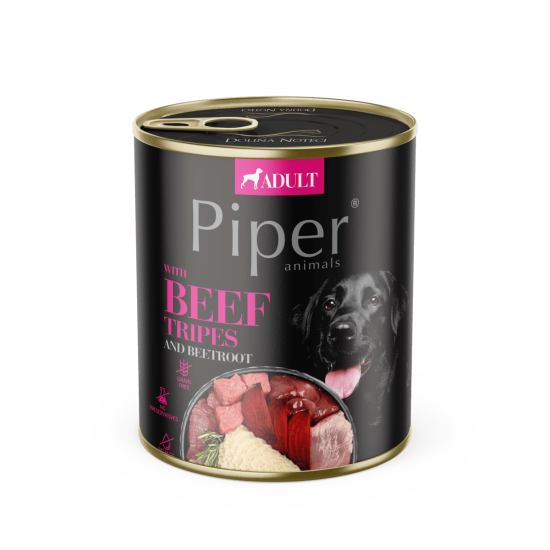 Hrana umeda pentru caini PIPER DOG, burta de vita si sfecla rosie, 800g Hrana umeda pentru caini PIPER DOG, burta de vita si sfecla rosie, 800g