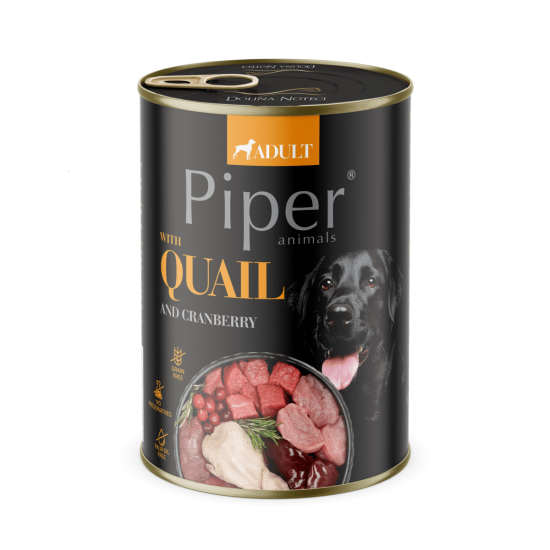 Hrana umeda pentru caini PIPER DOG, prepelita si merisoare, 400g