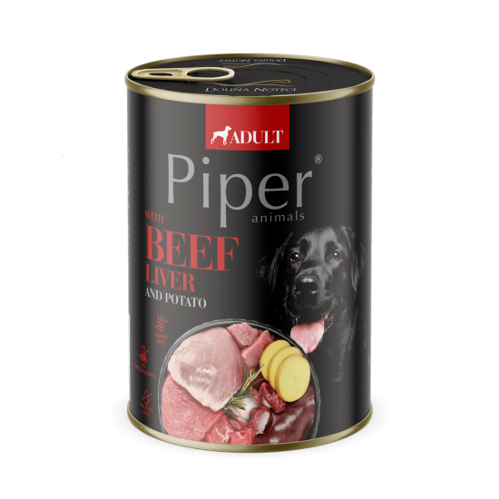 Hrana umeda pentru caini PIPER DOG, ficat de vita si cartof, 400g Hrana umeda pentru caini PIPER DOG, ficat de vita si cartof, 400g