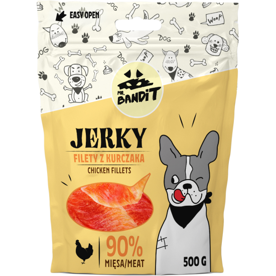 Recompense pentru caini Mr. Bandit JERKY, pui, 500g