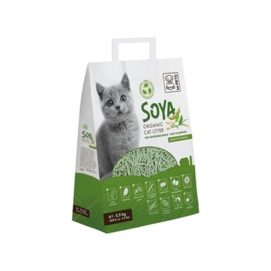 Asternut igienic din soia pentru litiera pisici, SOYA Organic, M-PETS, 100% biodegradabil, ceai verde, 6 L Asternut igienic din soia pentru litiera pisici, SOYA Organic, M-PETS, 100% biodegradabil, ceai verde, 6 L