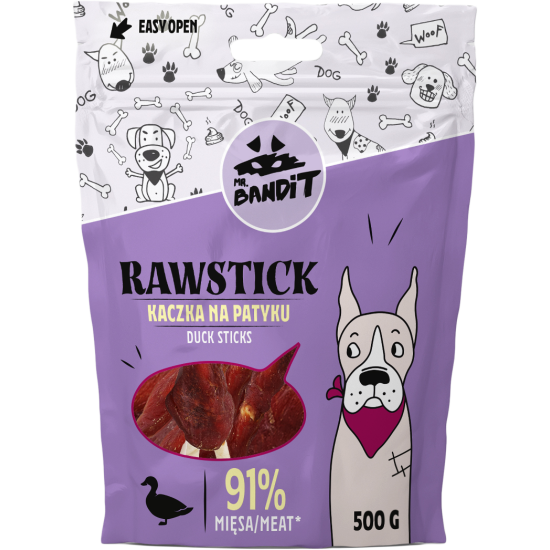 Recompense pentru caini Mr. Bandit RAWSTICK , rata, 500g