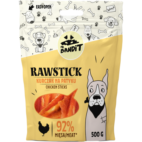 Recompense pentru caini Mr. Bandit RAWSTICK , pui, 500g