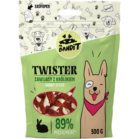 Recompense pentru caini Mr. Bandit TWISTER,iepure, 500g