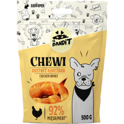 Recompense pentru caini Mr. Bandit CHEWI, oase de pui, 500g Recompense pentru caini Mr. Bandit CHEWI, oase de pui, 500g