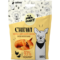 Recompense pentru caini Mr. Bandit CHEWI, oase de pui si rata, 500g