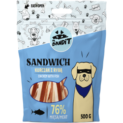 Recompense pentru caini Mr. Bandit SANDWICH, pui cu peste, 500g Recompense pentru caini Mr. Bandit SANDWICH, pui cu peste, 500g
