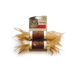 Jucarie pentru pisici NATURA M-PETS, 2x rulouri din sfoara si pene, 24 cm Ø4,5 cm