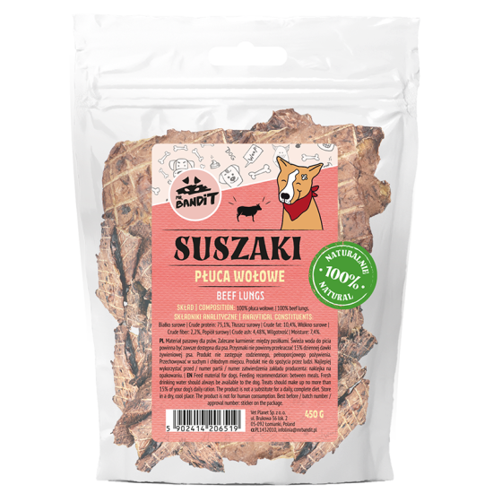 Recompense pentru caini Mr. Bandit, fasii plaman de vita, 450g