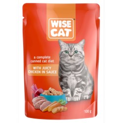 Hrana umeda pentru pisici, WISE CAT ADULT, pui in sos, 24 plicuri x 100gr