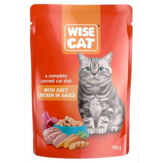 Hrana umeda pentru pisici, WISE CAT ADULT, pui in sos, 24 plicuri x 100gr