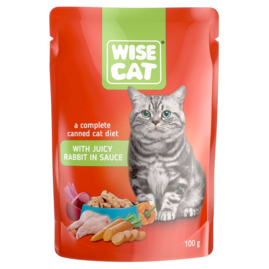 Hrana umeda pentru pisici, WISE CAT ADULT, iepure in sos, 24 plicuri x 100 gr Hrana umeda pentru pisici, WISE CAT ADULT, iepure in sos, 24 plicuri x 100 gr