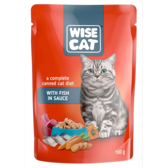 Hrana umeda pentru pisici, WISE CAT ADULT, peste in sos, 24 plicuri x 100 gr Hrana umeda pentru pisici, WISE CAT ADULT, peste in sos, 24 plicuri x 100 gr