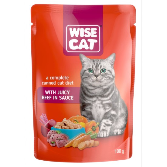 Hrana umeda pentru pisici, WISE CAT ADULT, vita in sos, 24 plicuri x 100gr Hrana umeda pentru pisici, WISE CAT ADULT, vita in sos, 24 plicuri x 100gr