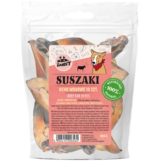 Recompense pentru caini Mr. Bandit, urechi de vita, 10 buc