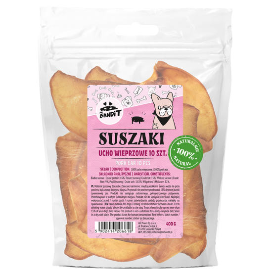 Recompense pentru caini Mr. Bandit, urechi de porc, 10 buc