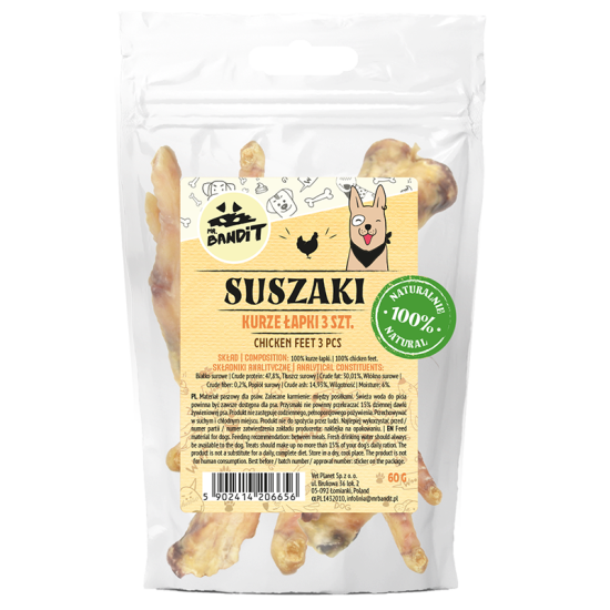 Recompense pentru caini Mr. Bandit, gheare de pui, 3 buc