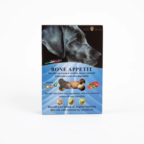 Recompense crocante pentru caini ROLLS ROCKY Bone Appetit, biscuiti cu carne, 300g