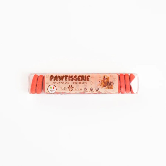 Recompense crocante pentru caini ROLLS ROCKY PAWTISSERIE MACAROONS, Red 50g Recompense crocante pentru caini ROLLS ROCKY PAWTISSERIE MACAROONS, Red 50g