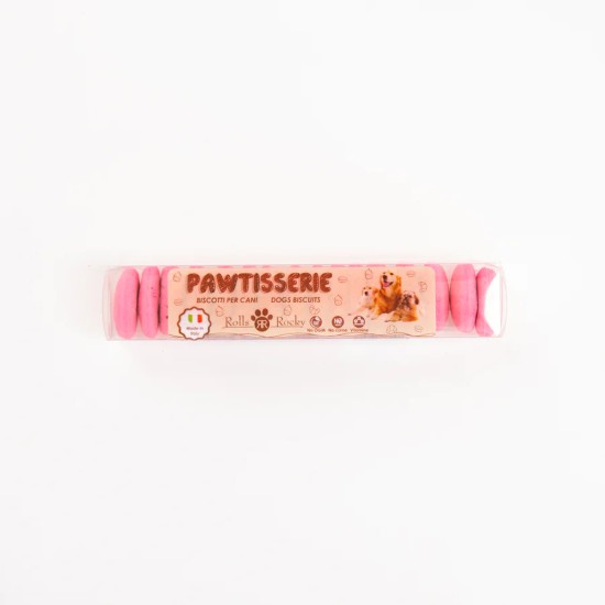 Recompense crocante pentru caini ROLLS ROCKY PAWTISSERIE MACAROONS, Pink 50g Recompense crocante pentru caini ROLLS ROCKY PAWTISSERIE MACAROONS, Pink 50g