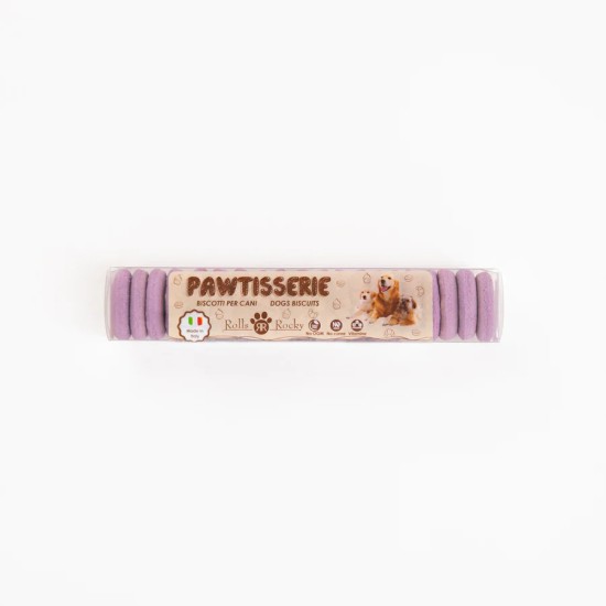 Recompense crocante pentru caini ROLLS ROCKY PAWTISSERIE MACAROONS, purple 50g
