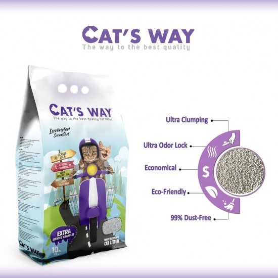 Nisip pentru litiera BENTONITA, CATS WAY, Lavanda, 10L, 8.5KG