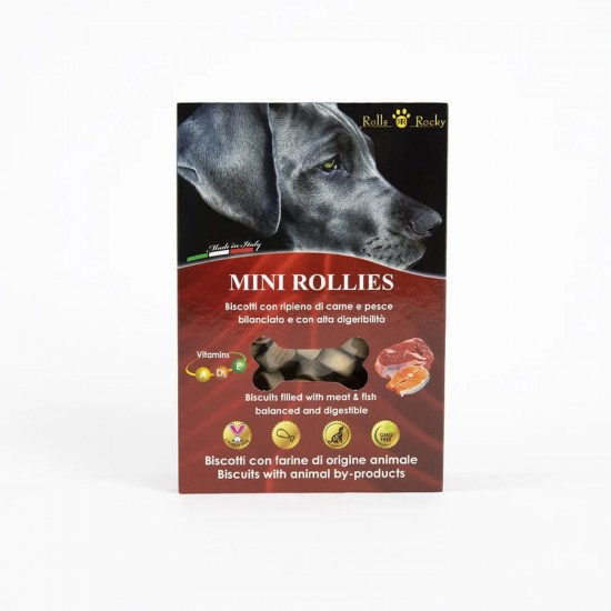 Recompense crocante pentru caini ROLLS ROCKY MINI Rollies, biscuiti cu carne, 300g Recompense crocante pentru caini ROLLS ROCKY MINI Rollies, biscuiti cu carne, 300g