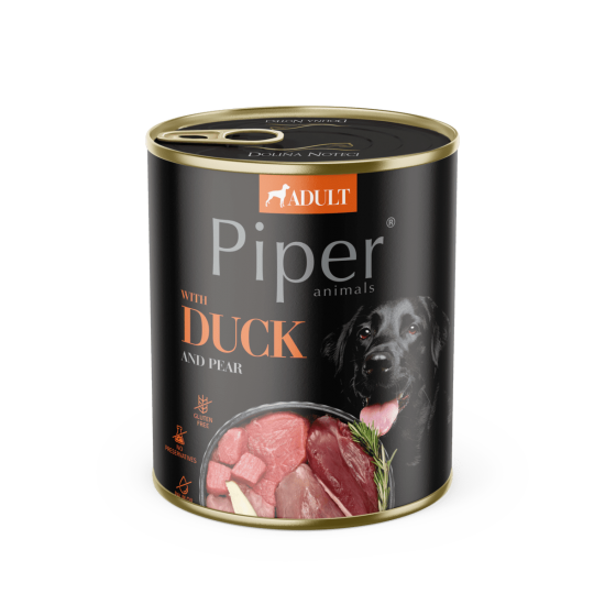 Hrana umeda pentru caini PIPER DOG, carne de rata si pere- 800g Hrana umeda pentru caini PIPER DOG, carne de rata si pere- 800g