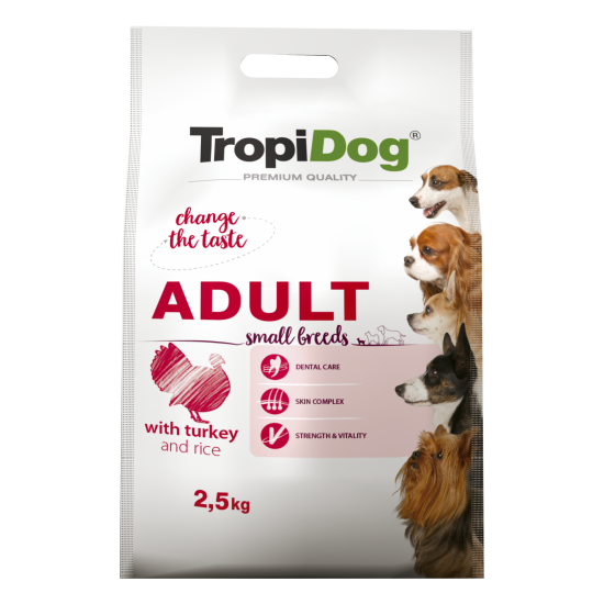 Hrana uscata pentru caini TropiDog, Premium Adult, tale mica, curcan & orez, 12kg Hrana uscata pentru caini TropiDog, Premium Adult, tale mica, curcan & orez, 12kg