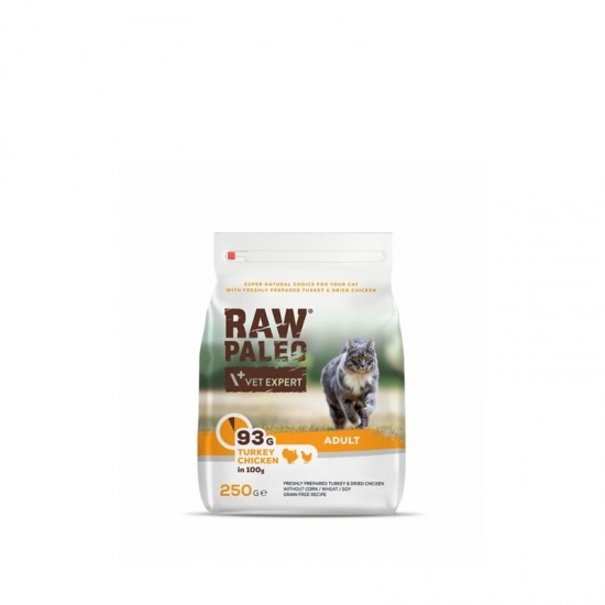 Hrana uscata pentru pisici adulte, RAW PALEO, carne de curcan si pui,250 g Hrana uscata pentru pisici adulte, RAW PALEO, carne de curcan si pui,250 g