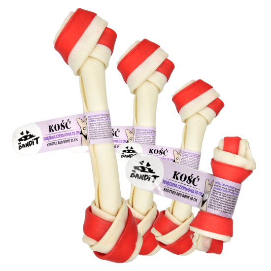 Recompense pentru caini Mr. Bandit Knotted Bone, os innodat rosu de 15 cm