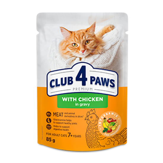 Club 4 Paws Premium cu Pui în Sos pentru Pisici Senior 7+ 85 g