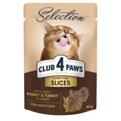 Club 4 Paws Plus Selection cu Iepure și Curcan în Sos – hrană umedă pentru pisici adulte, 80 g