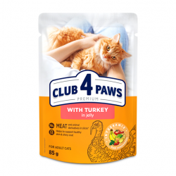 Club 4 Paws Premium cu Curcan în Jeleu – hrană umedă pentru pisici adulte, 85 g