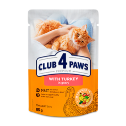 Club 4 Paws Premium cu Curcan în Sos – hrană umedă pentru pisici adulte, 85 g