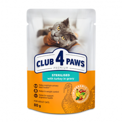 Club 4 Paws Premium cu Curcan în Sos – hrană umedă pentru pisici sterilizate, 80 g