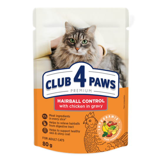 Club 4 Paws Premium Hairball Control cu Pui în Sos pentru Pisici Adulte 80 g