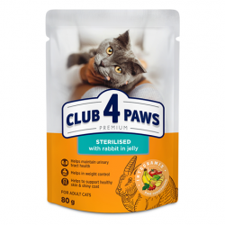 Club 4 Paws Premium cu Iepure în Jeleu – hrană umedă pentru pisici sterilizate, 80 g