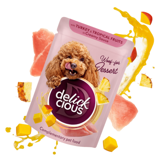 Delickcious Flakes cu Curcan și Fructe Tropicale pentru Câini 80 g